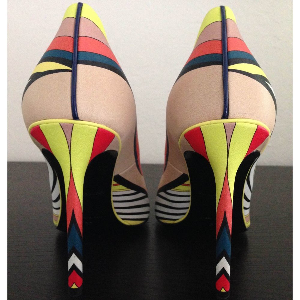 Auth NIB Pucci striped swirl print beige yellow orange pumps box bag EU 37 US 7 - Picture 5 of 8